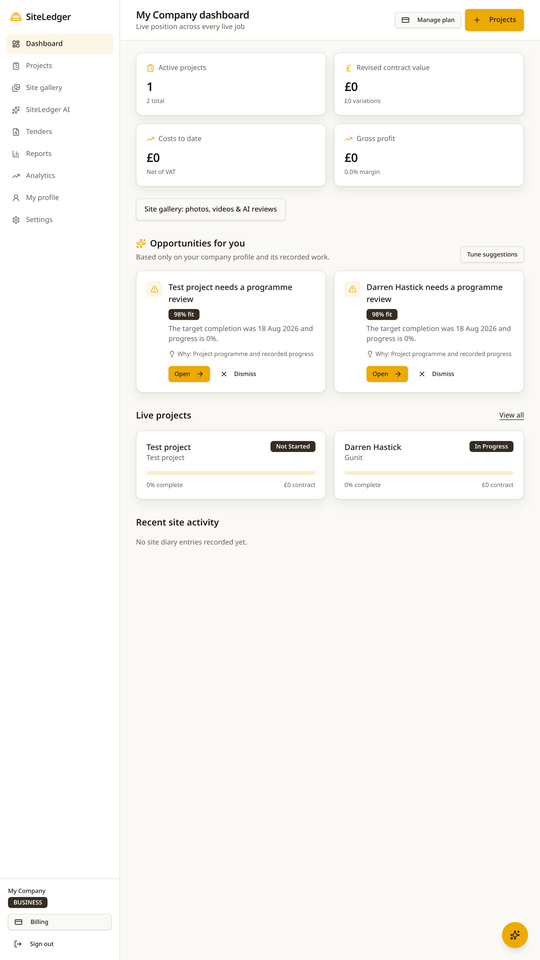 Know where every job stands in SiteLedger