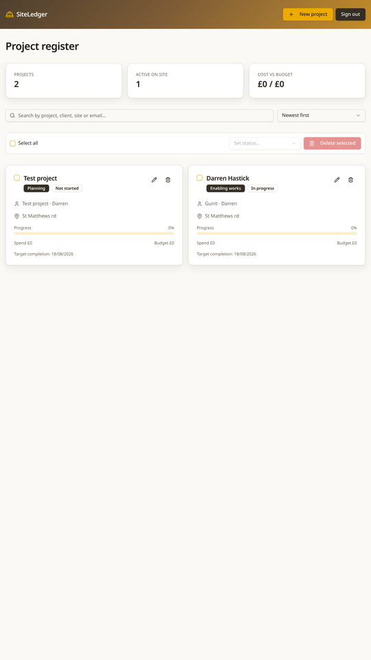 Quotes become live projects in SiteLedger